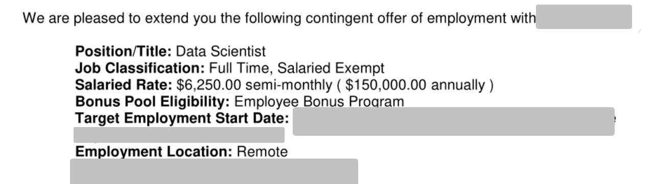 Offer letter — Data Scientist
