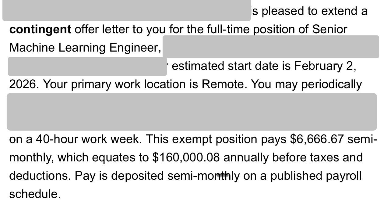 Offer letter — Sr. Machine Learning Engineer
